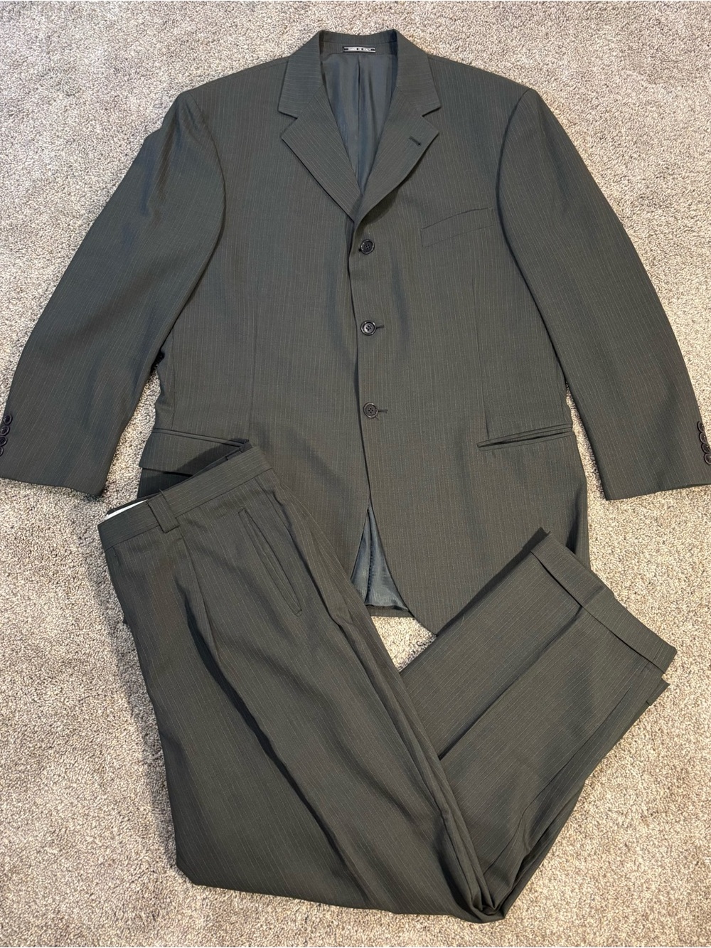 Zanetti Gray Pinstripe 100% Wool 2-Pc Suit 54R Pleated Italian Single Breasted